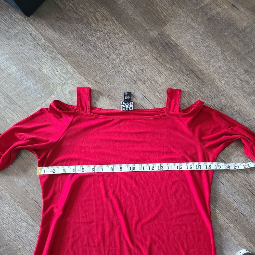 Clara Sun Woo US Women's Sz S Bell Sleeve Cold Shoulder Red Blouse Top USA Made - Picture 9 of 9